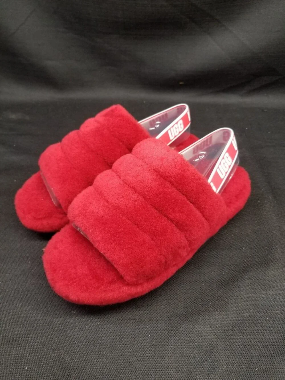 UGG Girls K Fluff Yeah Slippers Slides Soft Ribbon Red Size 6 NEW IN BOX!